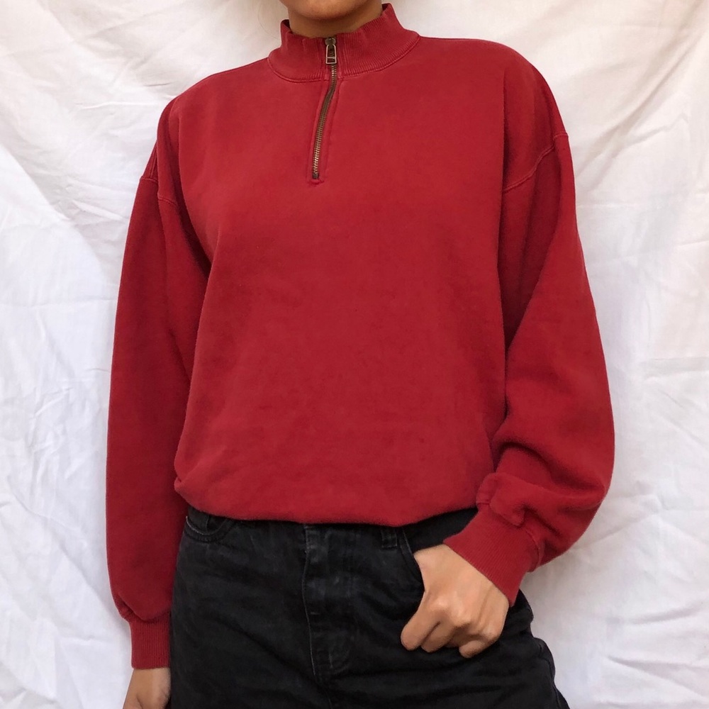 red quarter zip sweater